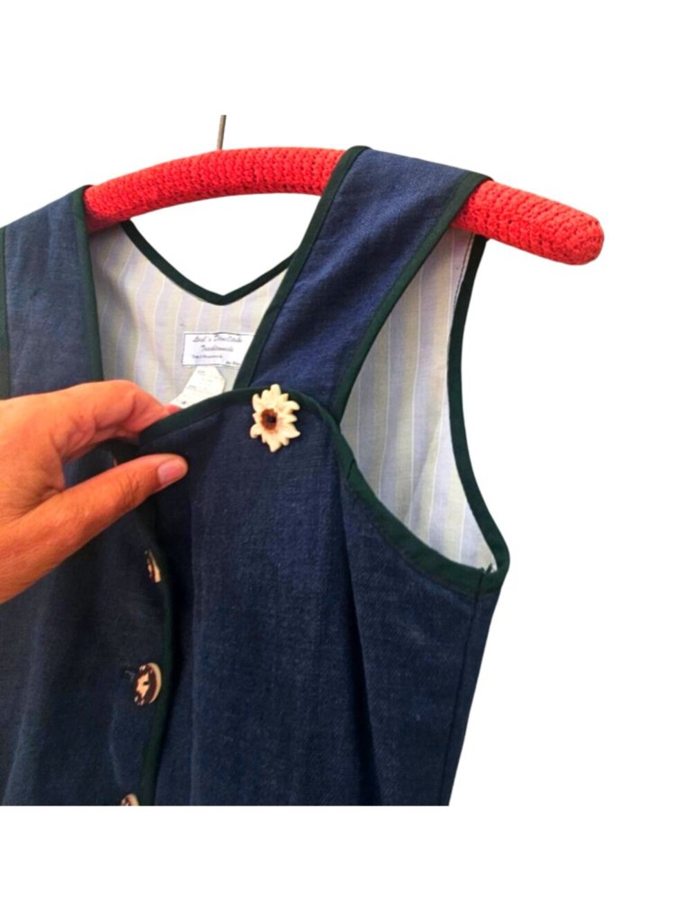 Vintage 80s 90s Handmade Dirndl Dress Blue and White Cotton Polyester XXS - Picture 13 of 16